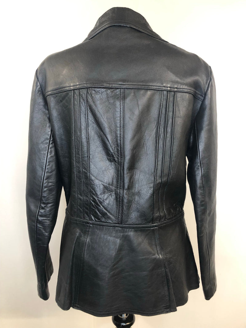 zip  womens jacket  womens coat  womens  vintage  Urban Village Vintage  urban village  short  retro  long sleeve  Leather Jacket  Leather Coat  Leather  Jacket  collar  coat  Black Leather  black  Beagle collar  70s