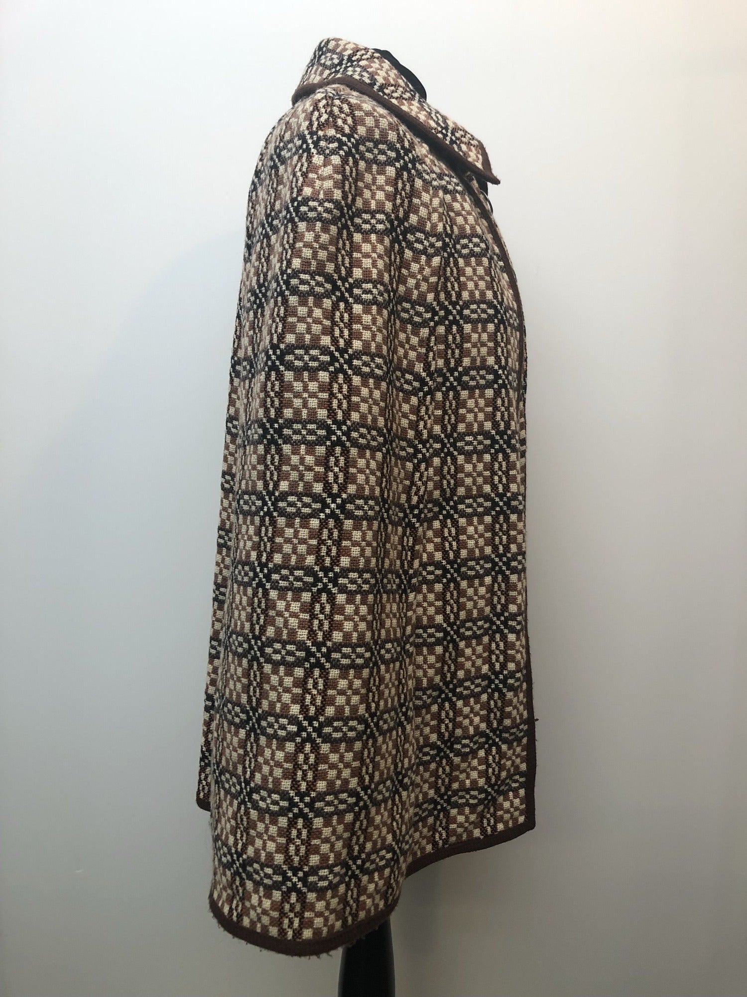 womens  welsh wool  welsh  waistcoat  vintage  two piece  tunic  tapestry  set  MOD  M  green  Gilet  Daffyd Snowdon Design  cape  brown  60s  1960s