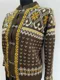 Wool Blend  wool  womens  winter  Welsh Woollens  Welsh Woolens  Welsh Wool Shop  welsh wool  vintage  Urban Village Vintage  urban village  patterned  pattern  long sleeve  light knitwear  light knit  knitwear  knitted  knit  hook fastening  hook and eye  ganm sporty  elasticated  cardigan  cardi  brown  autumnal  autumn  100% Wool  10