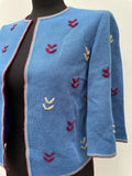 womens  vintage  Urban Village Vintage  urban village  stitch detailing  stitch detail  shortcut  retro  no fastening  long sleeve  light knit  knitwear  knitted  knit  floral  cardigan  blue  8  60s  3/4 sleeves  3/4  1960s