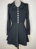 Vintage 1960s Shirred Collared Balloon Sleeve Mini Dress in Black - Size UK 8