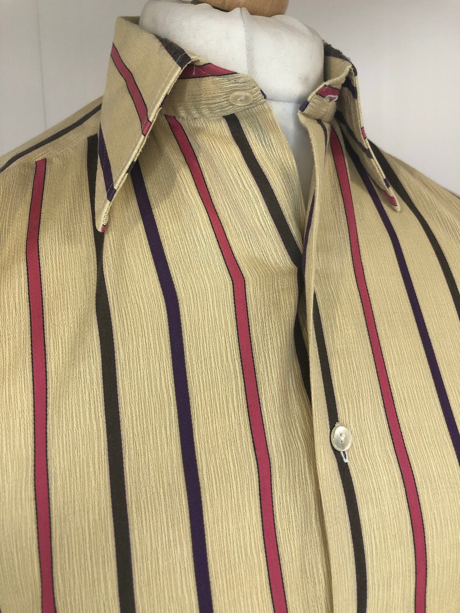 vintage  Urban Village Vintage  stripes  purple  pink  mens  M  double two  cream  Cotton  beige  70s  1970s