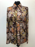 1970s Floral Print Blouse in Brown - Size 16