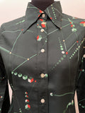 womens shirt  womens  vintage  Urban Village Vintage  urban village  spurs  shirt dress  Shirt  retro  long sleeve  Green  geometric  evening blouse  disco  decorative buttons  dagger collar  crop shirt  collared dress  collar  button down  button  blouse  big collar  70s  70  60s  1970s  1960s  12