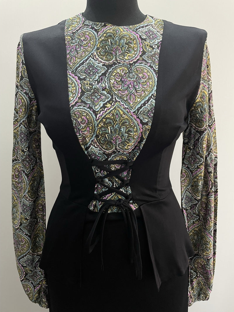 vintage  purple  psychedelic  psych  peplum  peasant  midi length  midi dress  midi  long sleeve  lace up  hippy  hippie  gypsy  folk  fitted waist  festival  dress  boho  black  8