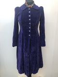 Vintage 1970s Full Length Crushed Velvet Duster Jacket in Purple - Size UK 8