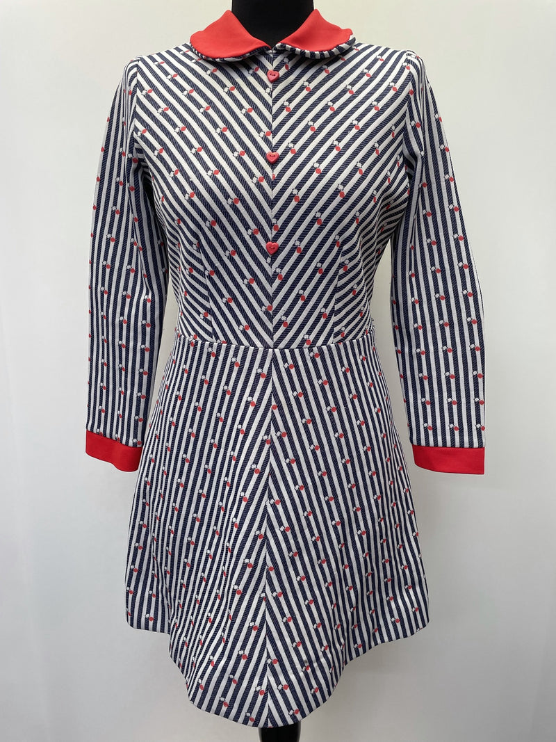 zip  white  vintage  Urban Village Vintage  urban village  stripey  Stripes  striped dress  striped  stripe print  polyester  dresses  dress  decorative buttons  collared dress  collar dress  blue  back zip  60s  1960s  12