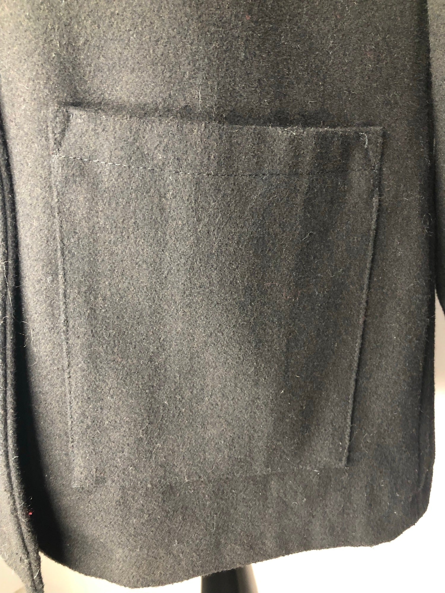 Wool blend  womens  vintage  point collar  mens  faux Leather  check lining  black  70s  1970s  14