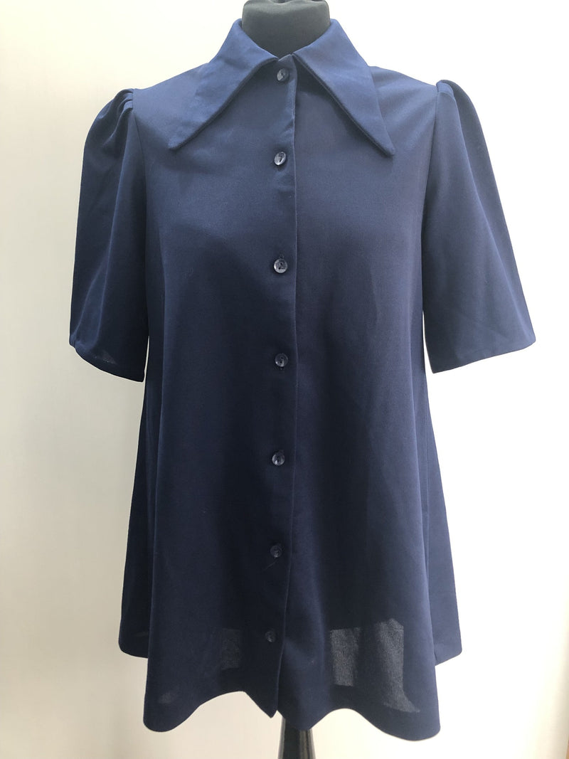 womens  vintage  Urban Village Vintage  top  short sleeve  Blue  blouse  Beagle collar  70s  1970s  12