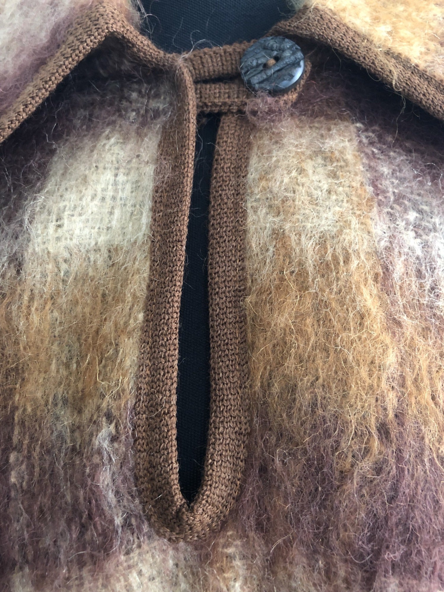 womens  vintage  Urban Village Vintage  tassle  tartan  s  round collar  poncho  fringed  fringe  Fraser Cameron  check  cape  brown  60s  1960s