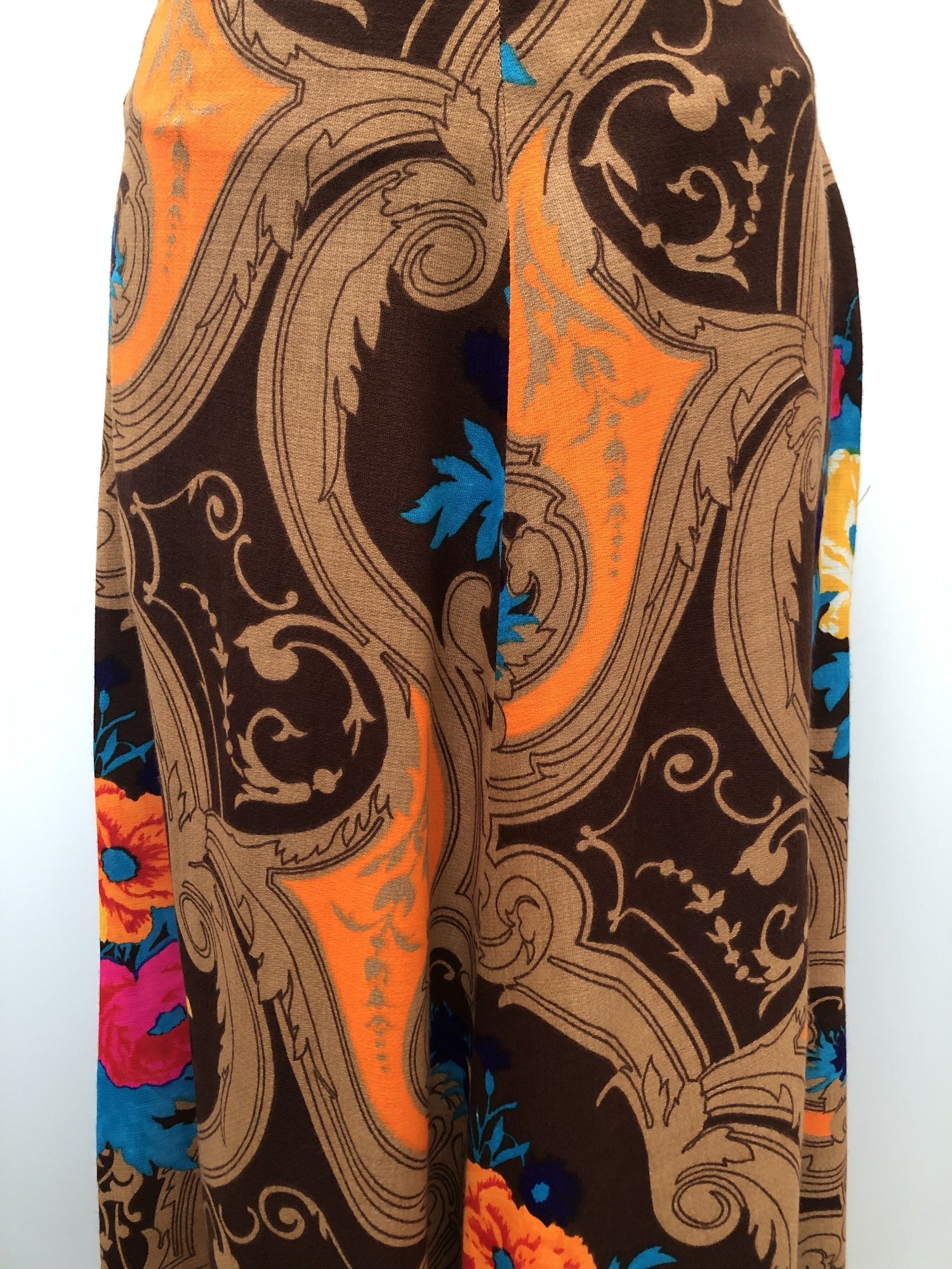 womens  vintage  Urban Village Vintage  urban village  swing skirt  Skirts  skirt  multi  maxi skirt  maxi  long length  Kati London  floral print  brown  8  70s