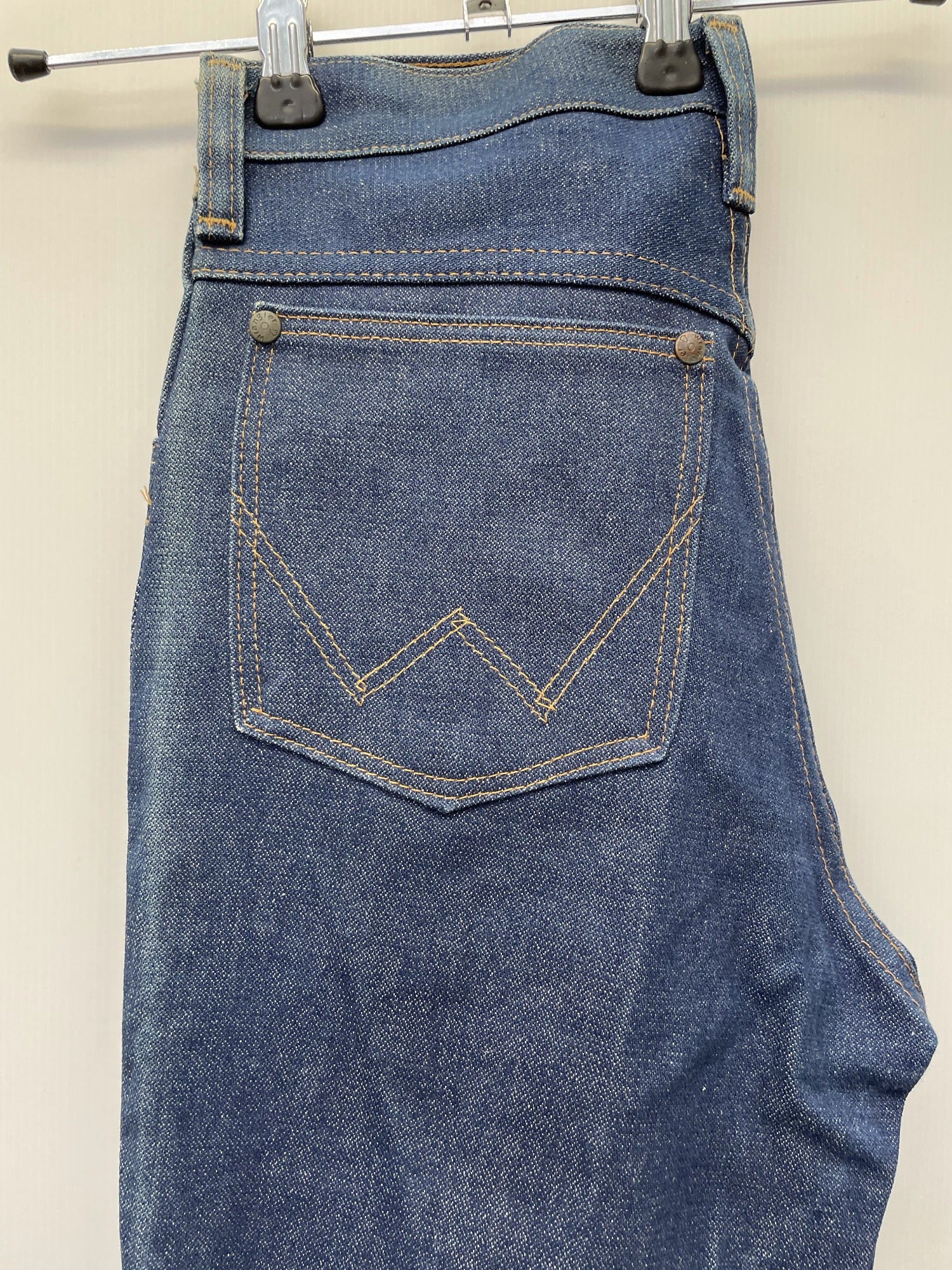 wrangler  womens  vintage  Urban Village Vintage  urban village  tags  straight cut  S  retro  New old stock  new  MOD  mens  M  Light Blue  jean  jacket  indigo  flares  Denim Co  denim  deadstock  Cotton  brown stitch  blue  70s  70  60s  1970s  1960s