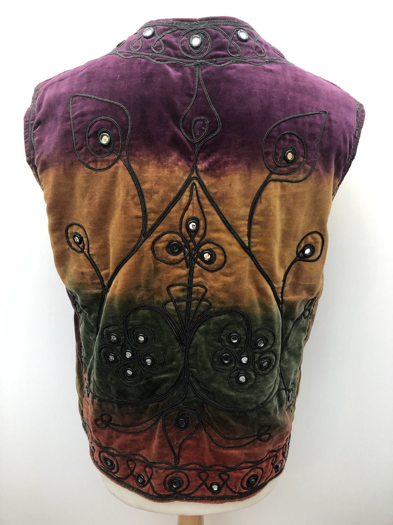 Yellow  Waistcoat  vintage  orange  multi  mirrored  mens  L  Indian  hippie  Green  gold  Ethnic  Embroidered  boho  black