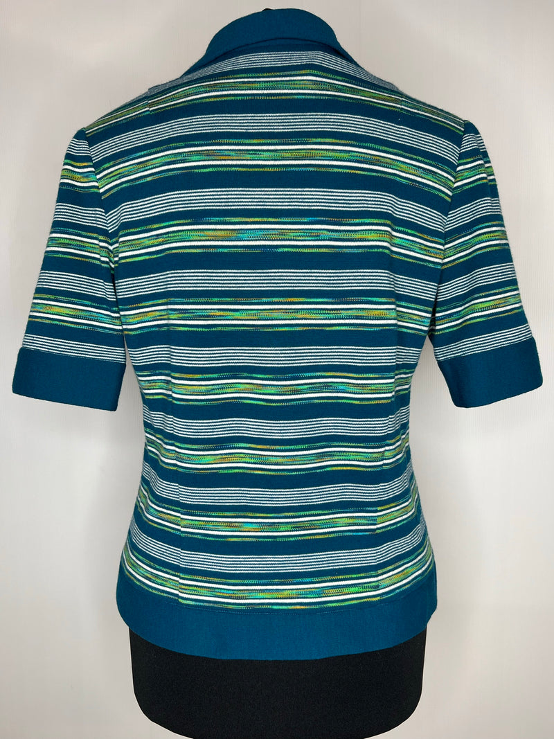 womens  vintage  Urban Village Vintage  urban village  top  Stripes  striped  stripe  retro  polo top  polo  knitwear  knitted  knit  Green  collared  collar  button front  button  70s  1970s