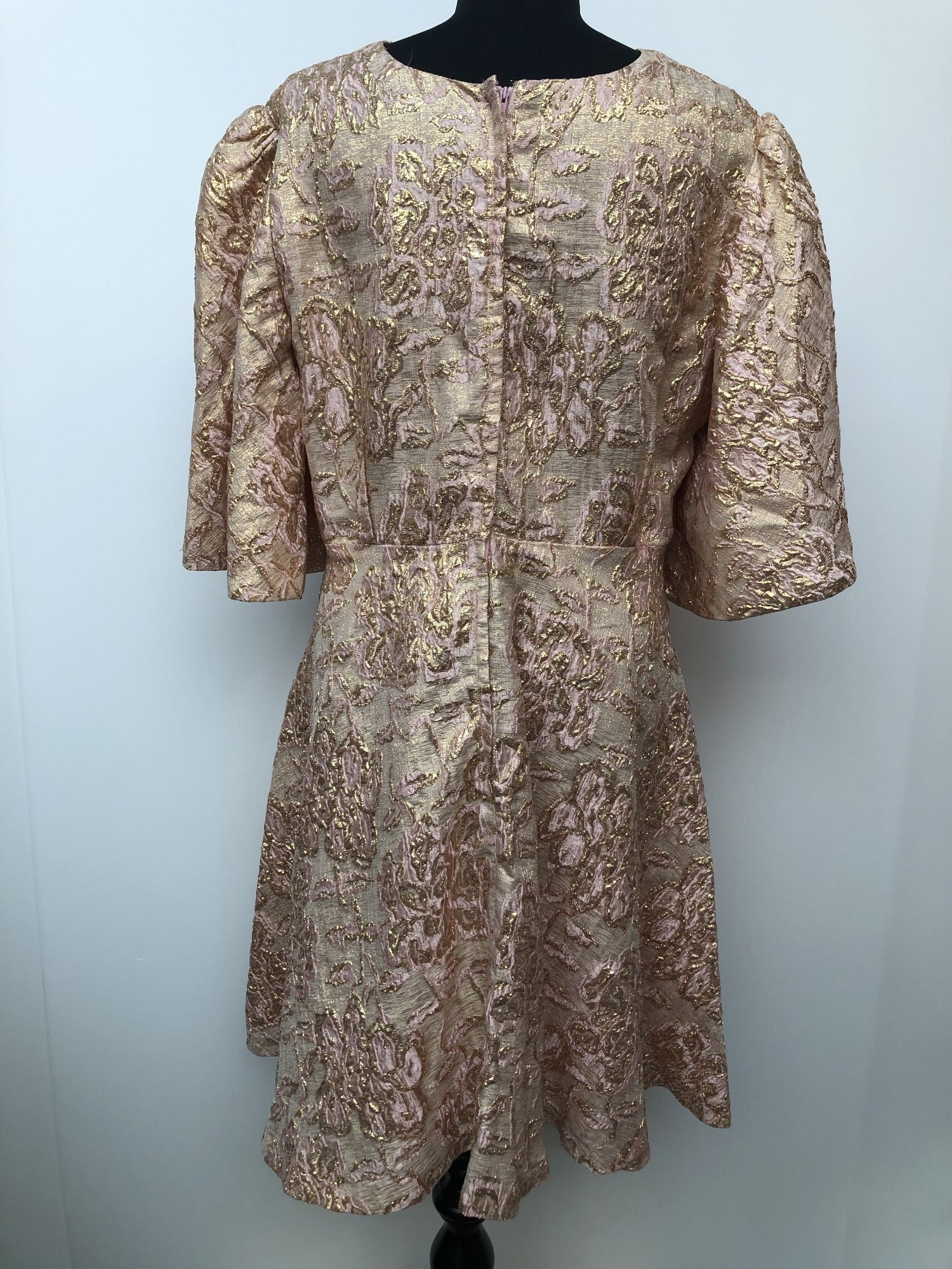 zip  womens  wide sleeve  vintage  V-Neck  Urban Village Vintage  urban village  pink  metallic  lurex  gold  glitter  evening dress  dress  back zip  70s  1970s  14