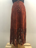 1970s Suede Fringed Lace Up Skirt - Size UK 6