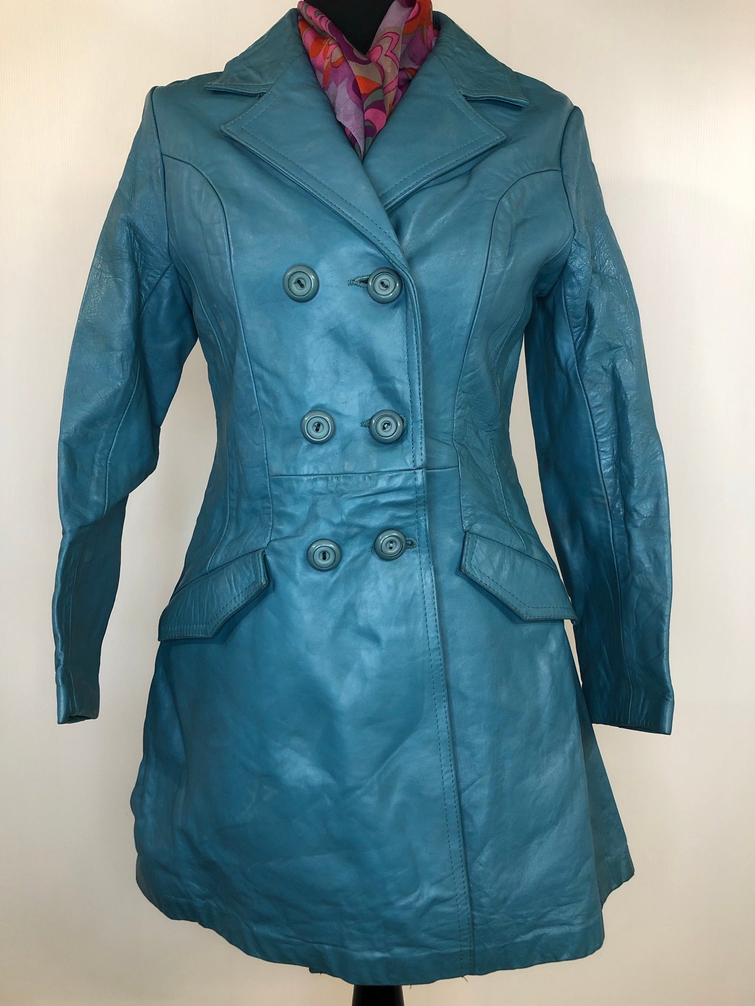 womens coat  womens  vintage  Urban Village Vintage  Suede Court  MOD  Leather Coat  leather  jacket  coat  blue  60s  1960s  10