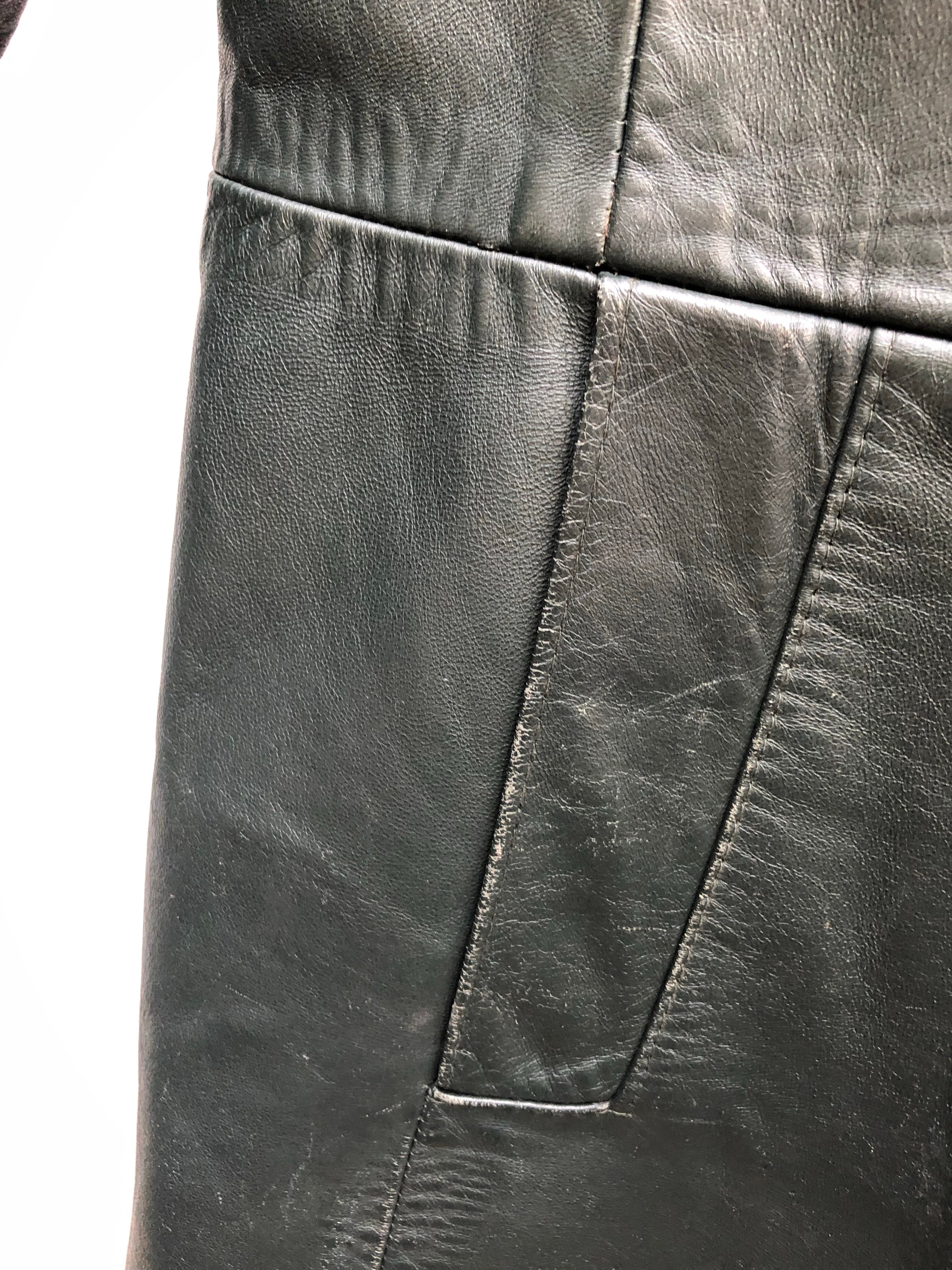 1970s Double Breasted Leather Jacket in Green - Size 16