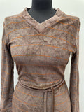 womens  waist belt  vintage  valour  v neck  Urban Village Vintage  urban village  stripey  Stripes  striped dress  striped  orange  midi dress  midi  long sleeves  long sleeved  long sleeve  dress  brown  belted dress  70s  1970s  12
