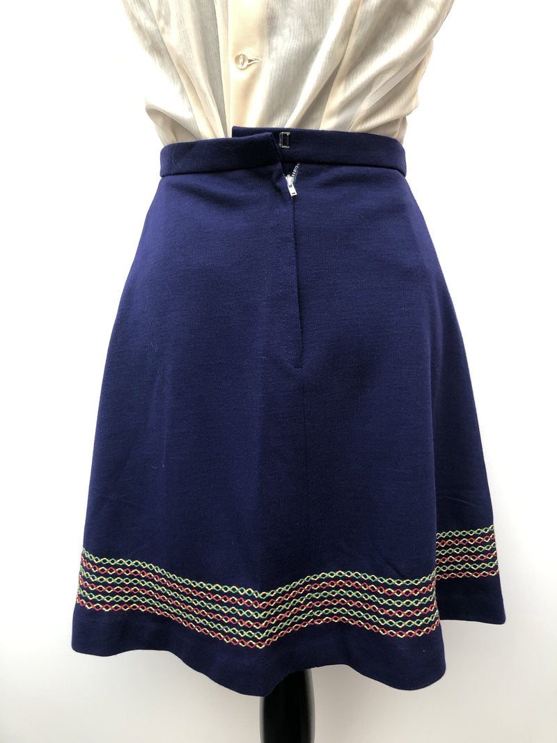 womens  vintage  Urban Village Vintage  urban village  stitch detailing  Skirts  skirt  high waisted  Embroidered  blue  8  70s  1970s