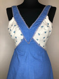 womens  vintage  Urban Village Vintage  tie back belt  retro  print dress  print  maxi  dress  crochet detail  boho  blue  70s  70  6  1970s