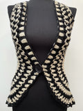 woodstock  womens  white  waistcoat  vintage  Urban Village Vintage  urban village  sleevless  retro  psychedelic  psych  One Size  Jacket  hippy  hippie  handmade  decorative buttons  crochet  button  boho  black  70s  1970s  12