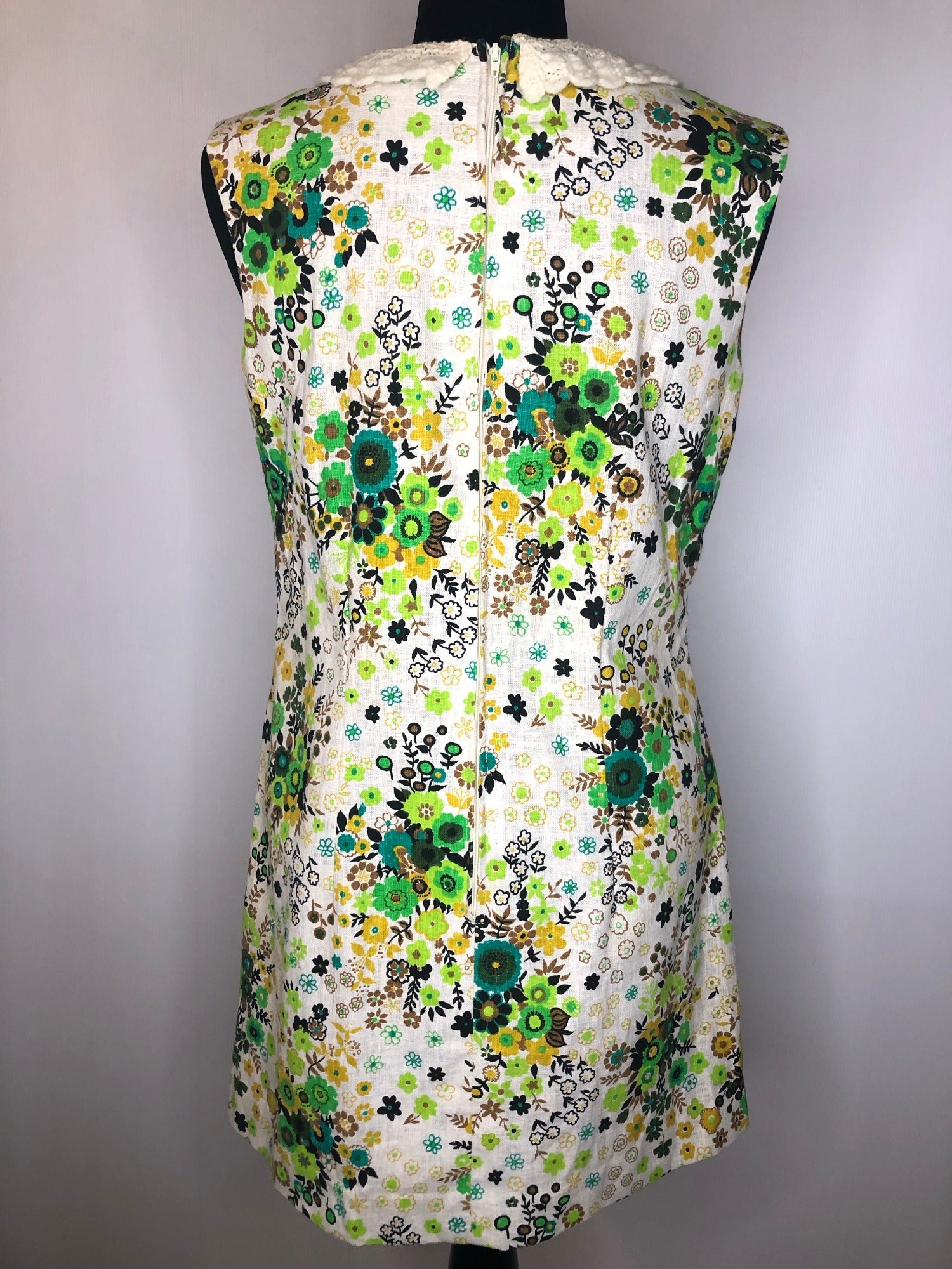 womens  vintage  Urban Village Vintage  urban village  summer  sleeve  Purple  multi  mini dress  green  floral dress  dress  crochet neck  beige  60s  1960s  12