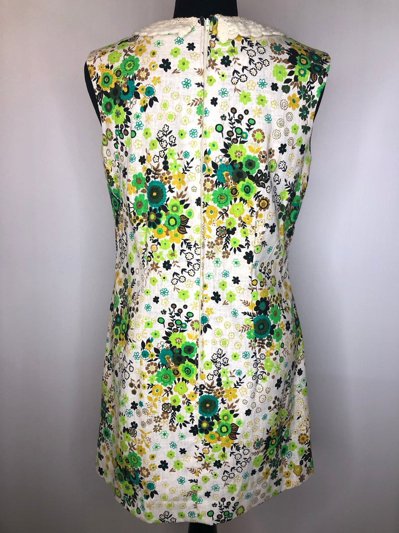 womens  vintage  Urban Village Vintage  urban village  summer  sleeve  Purple  multi  mini dress  green  floral dress  dress  crochet neck  beige  60s  1960s  12