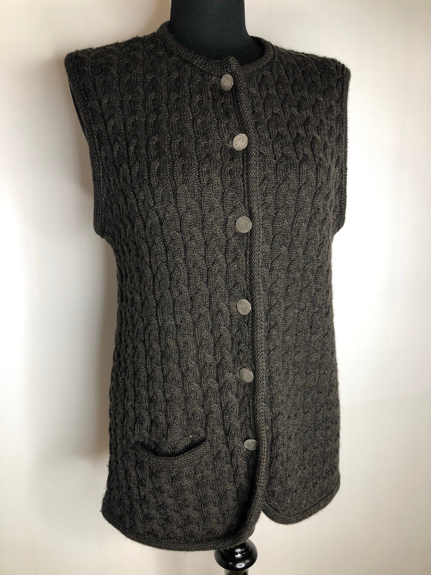 womens  waistcoat  vintage  Vest  tunic top  tunic  top  Tank Top  Lanamoden Salzburg  knitwear  knitted  Kintwear  button front  brown  70s  1970s  14