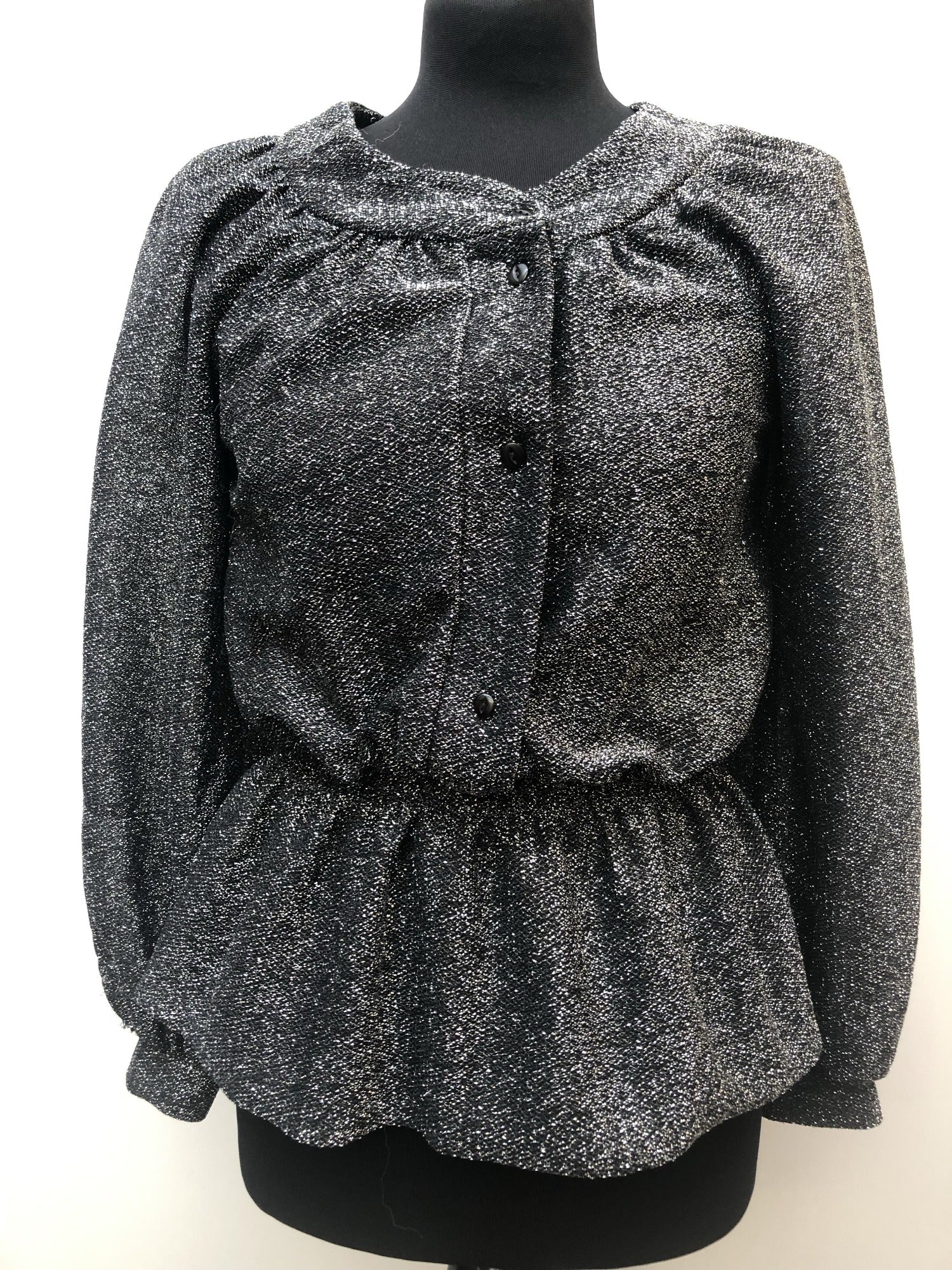 womens  Warwick Model  vintage  Urban Village Vintage  top  silver  lurex  disco  blouse  black  balloon sleeves  70s  70  1970s  10