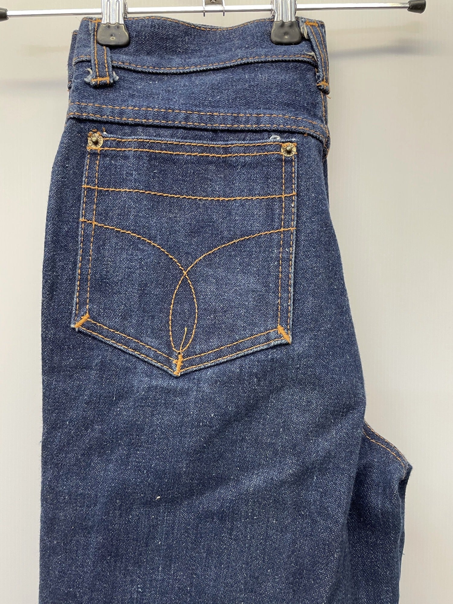 womens  vintage  Urban Village Vintage  urban village  straight leg  straight cut  stitch detailing  S  retro  pockets  mens  M  jeans  jean  jacket  indigo  flares  Denim Co  denim  Cotton  brutus  brown stitch  blue  70s  70  6  1970s