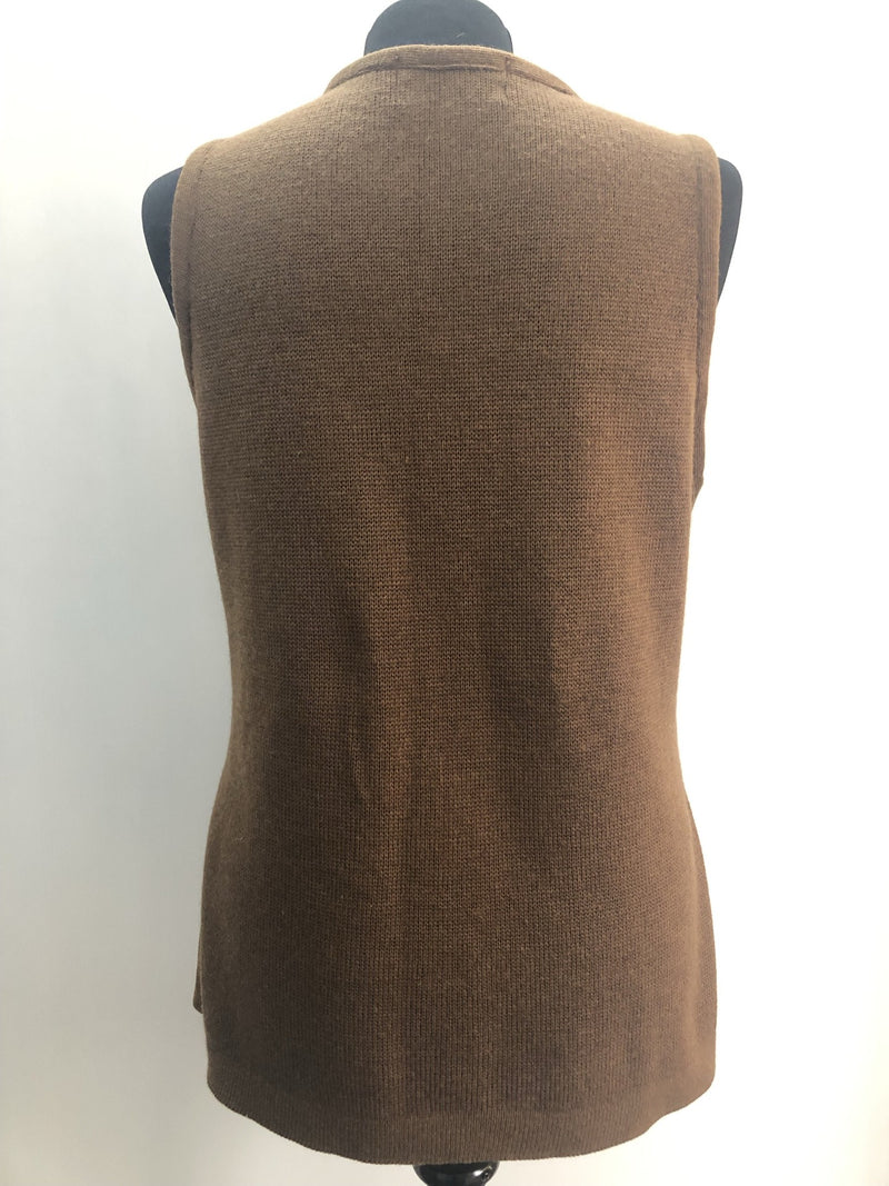 womens  waistcoat  vintage  Urban Village Vintage  urban village  stitch detailing  stitch detail  sleevless  polyester  pockets  lined  Leather Jacket  Leather  Jacket  Glenhusky of Scotland  fully lined  button  brown  70s  1970s  12