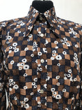womens  vintage  Urban Village Vintage  urban village  thick  Shirt  S  retro  printed  print  long sleeves  long sleeve  collar  brown  blue  big collar  beagle collar  70s  70  1970s  16