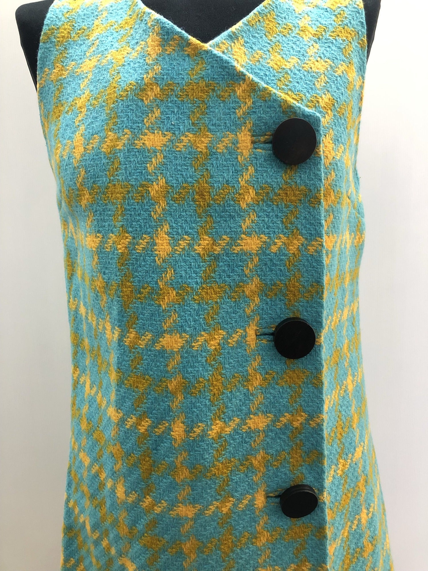 womens  vintage  Urban Village Vintage  urban village  side button fastening  retro  patterned dress  MOD  large gingham check  gingham check  Gingham  dress  blue  60s  1960s  12