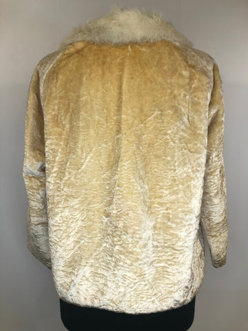 womens jacket  womens coat  womens  Winter Coat  vintage  Urban Village Vintage  urban village  real fur  Jacket  fur collar  cream astrakhan  coney fur collar  Coney Fur  coney  coat  button  blonde  beige  Astrakhan collar  Astrakhan