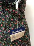 womens  vintage  Urban Village Vintage  urban village  summer dress  summer  Sportaville  NOS  New old stock  multi  midi dress  halter dress  frill trim  floral dress  dress  deadstock  black  8  70s