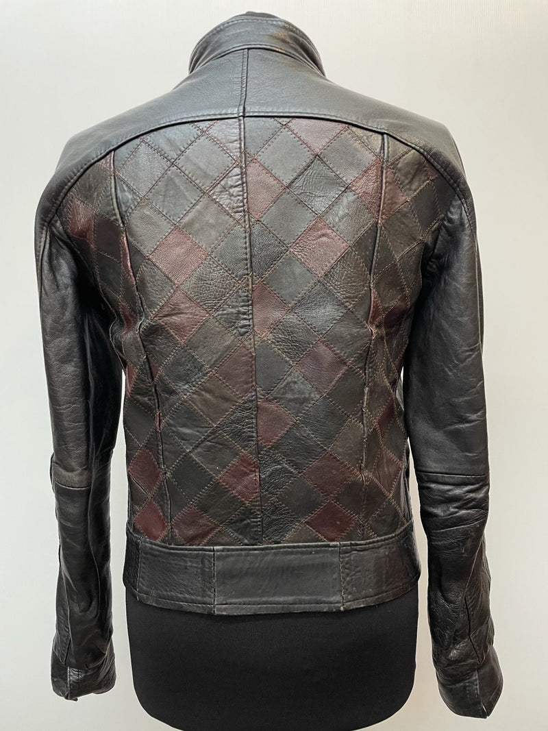 womens jacket  womens coat  womens  vintage  Urban Village Vintage  patterned  patchwork  Leather Jacket  Leather Coat  Leather  Jacket  cropped  8-10  8  70s  1970s