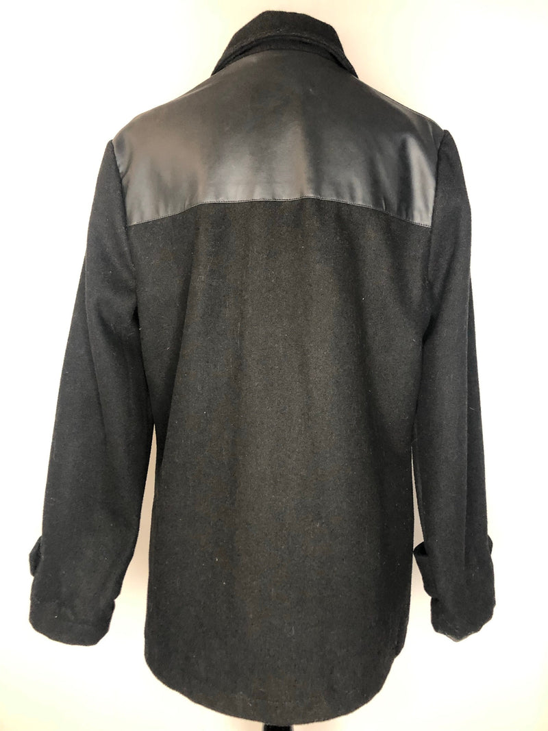 Wool blend  womens  vintage  point collar  mens  faux Leather  check lining  black  70s  1970s  14