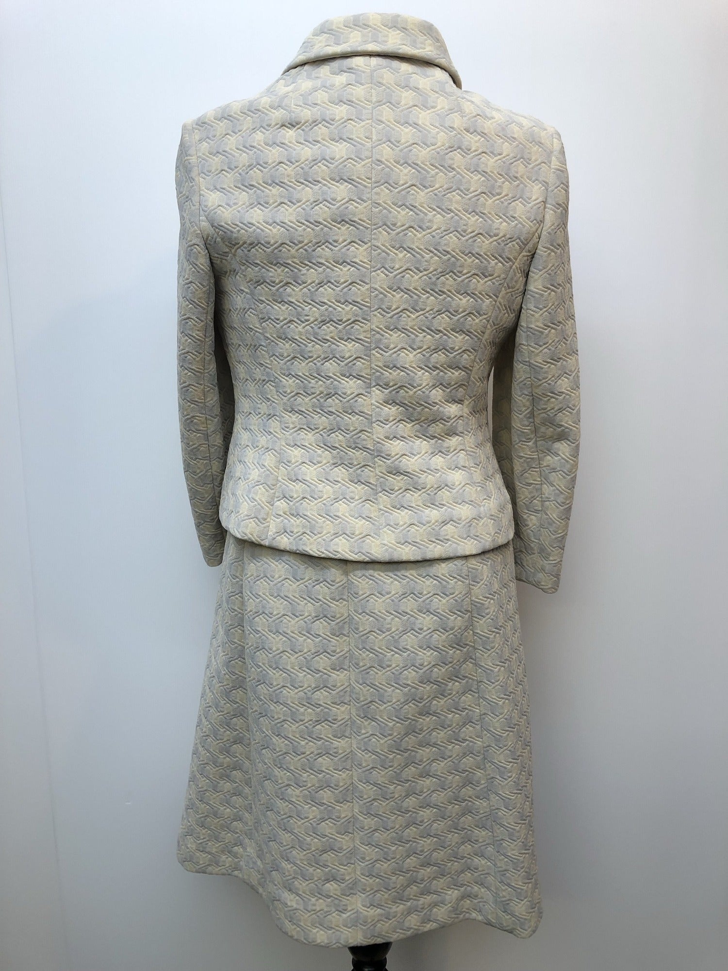 womens  vintage  Urban Village Vintage  two piece  suit  set  patterned dress  patterned  mod  matching set  Jacket  Grey  dress  cream  blazer jacket  Blazer  60s  1960s  10