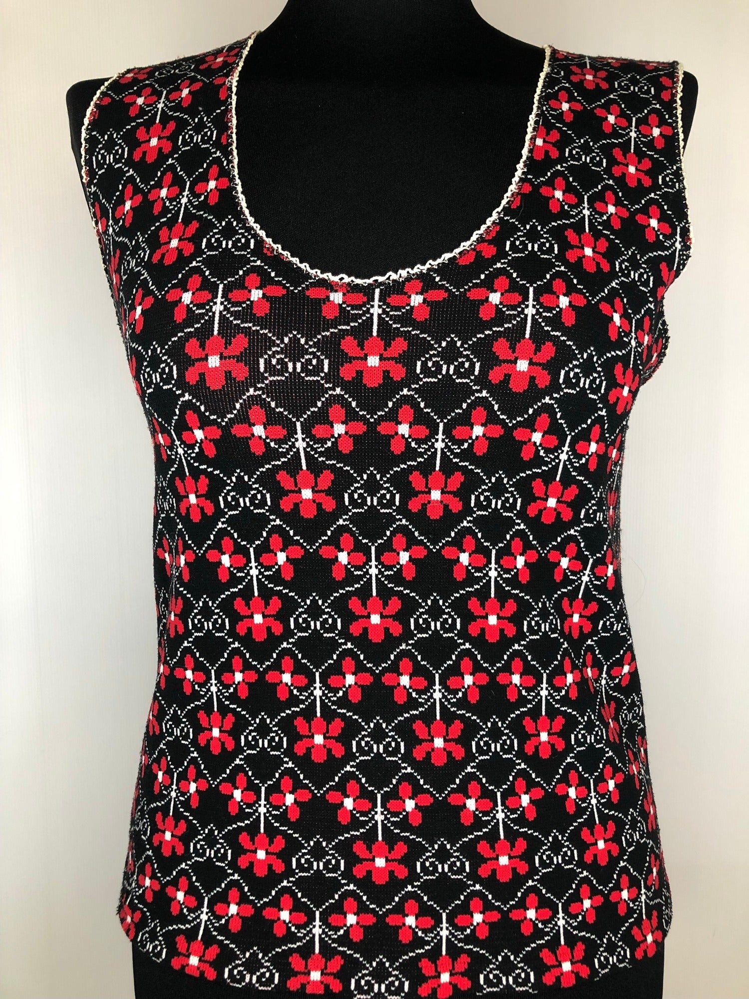 vintage  vest  Urban Village Vintage  urban village  tank  red  patterned  pattern  multi  knitwear  knitted  knit  floral pattern  black  70s  1970s