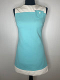 1960s Turquoise/White Colour Block Mod Mini Dress - UK 6