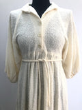womens  white  vintage  Urban Village Vintage  towelling  terry towelling  summer dress  print  dress  cream  button front  boucle  balloon sleeve  8  70s  1970s