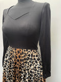 womens  vintage  v neck  Urban Village Vintage  stretch fabric  retro  patterned dress  midi dress  midi  long sleeve  long dress  elasticated  dresses  dress  cheetah print  70s  1970s  12