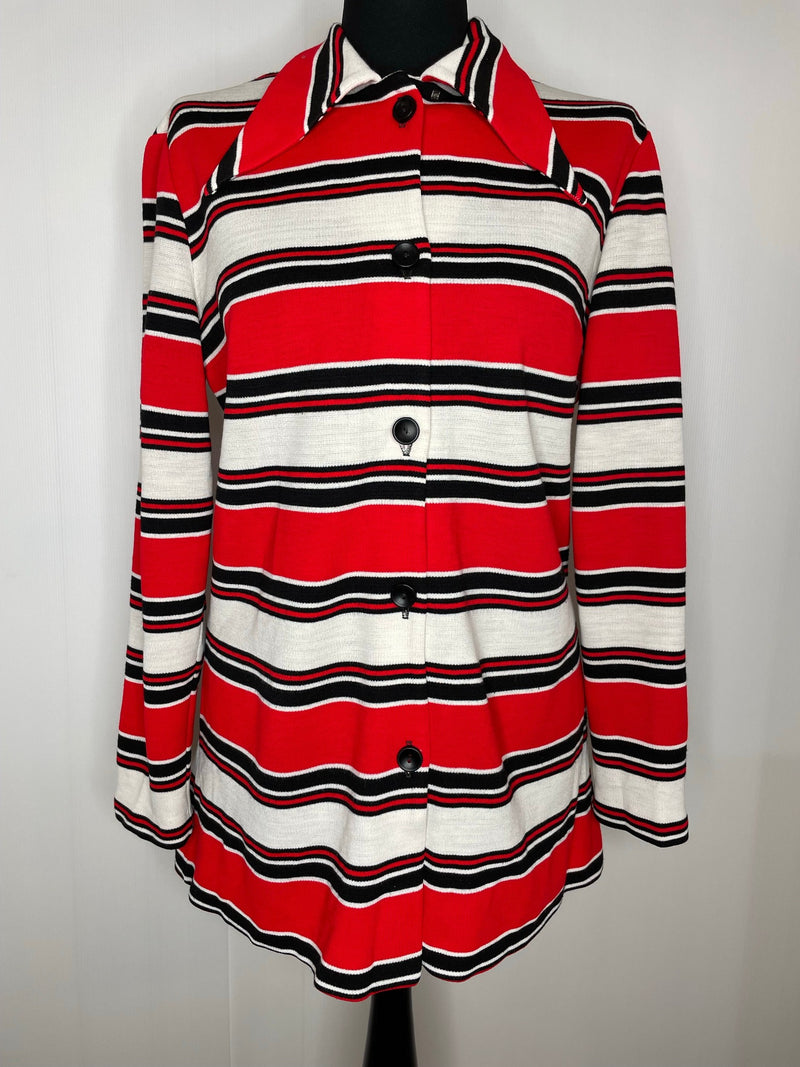 white  vintage  Urban Village Vintage  urban village  tunic  striped  stripe  Shirt  retro  red  printed shirt  modette  mod  long sleeves  dagger collar  dagger  button down  button  black  70s  1970s  Online store