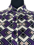 womens  Urban Village Vintage  top  T-Shirt  purple  print blouse  modette  MOD  Fred Perry  embroidered logo  diamond print  collared  collar  blouse  beige  12