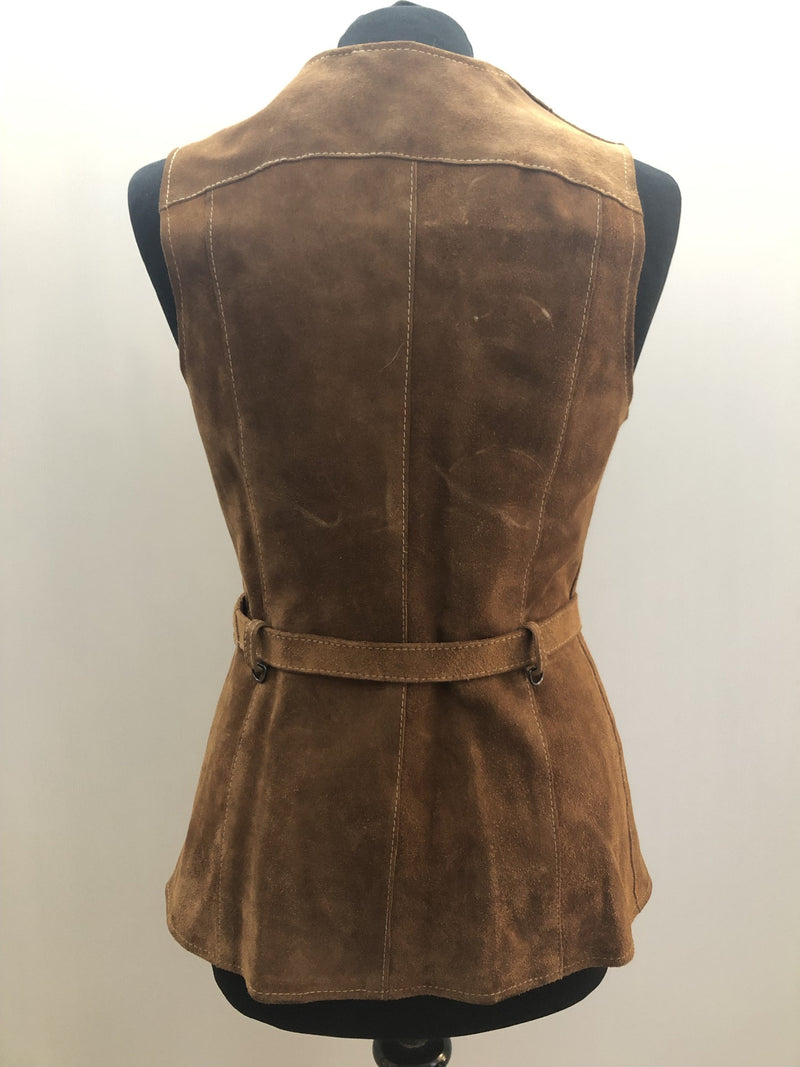 womens  waistcoat  vintage  Urban Village Vintage  urban village  Suede Jacket  suede fringing  Suede  sleevless  Jacket  hippie  festival  decorative pockets  brown  boho  Belted waist  70s  1970s  1