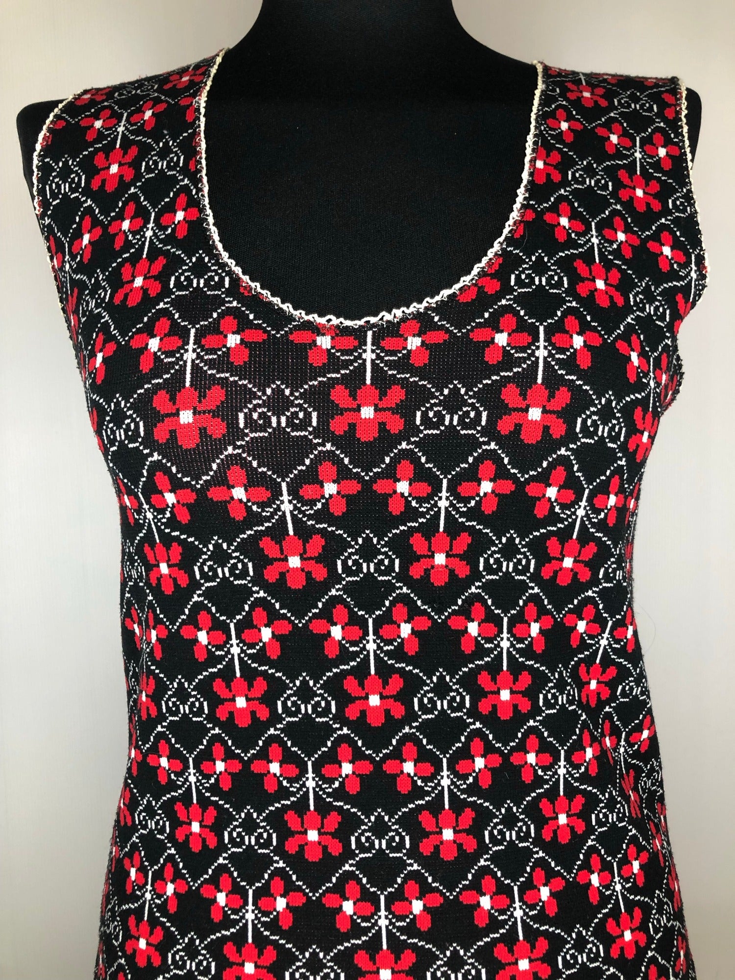 vintage  vest  Urban Village Vintage  urban village  tank  red  patterned  pattern  multi  knitwear  knitted  knit  floral pattern  black  70s  1970s