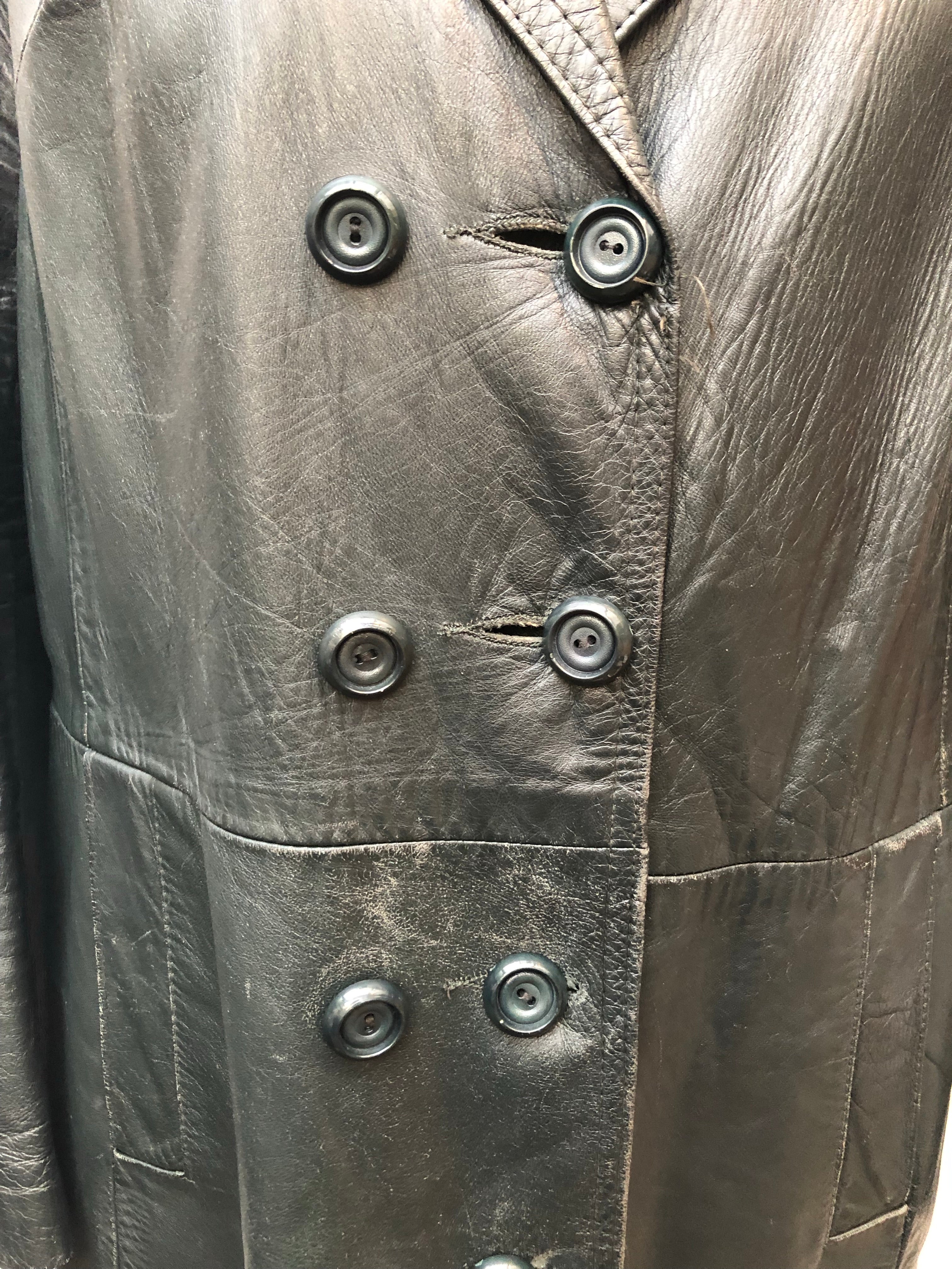 1970s Double Breasted Leather Jacket in Green - Size 16