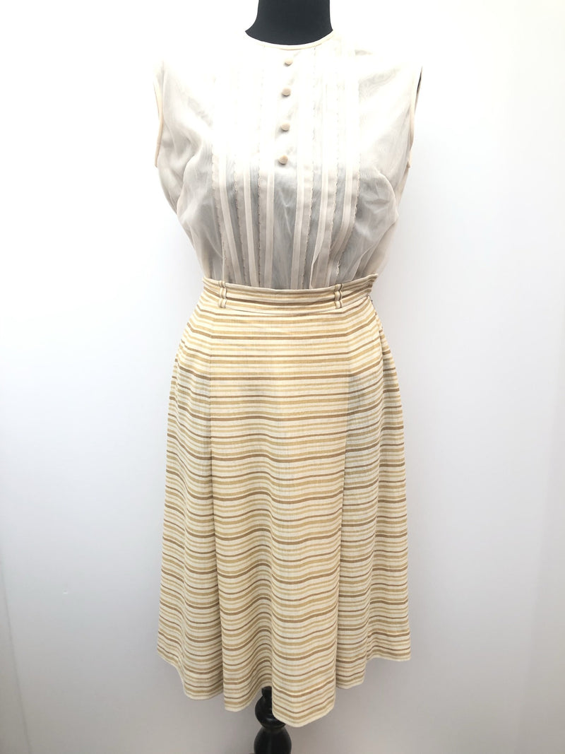zip  womens  vintage  Urban Village Vintage  urban village  Stripes  Skirts  skirt  pleated skirt  pleat detailing  pleat detail  Mini Skirt  mini  cream  brown stripes  8  70s  1970s