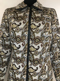 womens  vintage  retro  print dress  MOD  high neck  fully lined  faux leather trim  dress  collar  checkered  check  brown  beige  60s  1960s  12